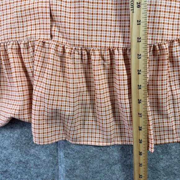 LC Lauren Conrad White Orange Preppy Plaid Balloon Sleeve Peplum Top Size 4x - Picture 6 of 12